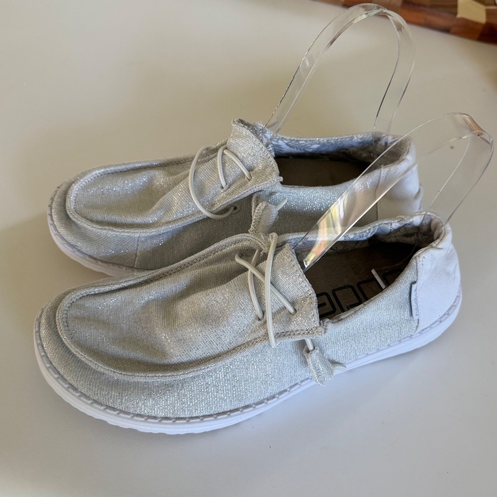 Hey Dude Wendy Sparkle Glitter Shoes Women's Size 7 Silver Metallic Slip On